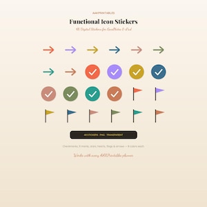 Functional Icon Stickers for GoodNotes, Notability, iPad (8 Color Pack)
