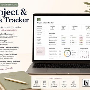 Notion Project & Task Tracker Template, Dashboard, Calendar, Priority Planner (Digital Download)