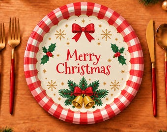 Custom Paper Plates Christmas- Personalized Disposable Decorative Dessert/Dinner Plates for Xmas Party Tableware Supplies Table Decor