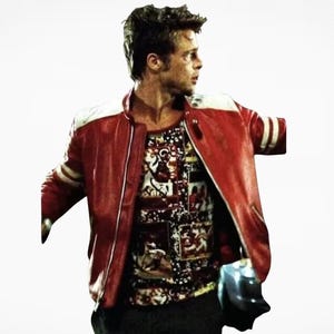 Tyler Durden Retro Biker Jacket – Fight Club Project Mayhem Mens Red Leather Cosplay Costume Coat  90s Movie Fan Coat