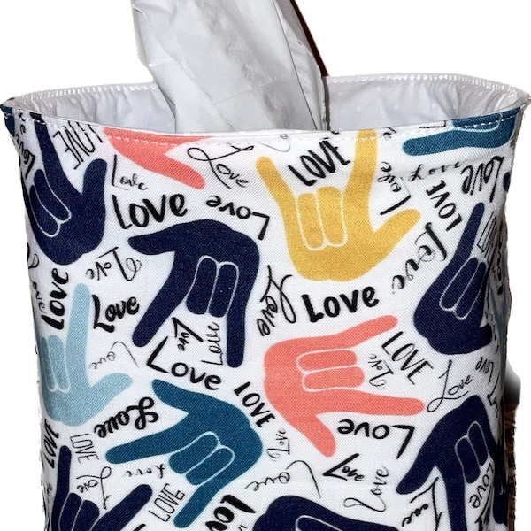 ASL I Love You Fabric Kleenex Holder/Basket