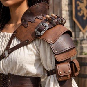 Viking Fantasy Pauldron with Upper Arm Guard for Renaissance Fair Costume.