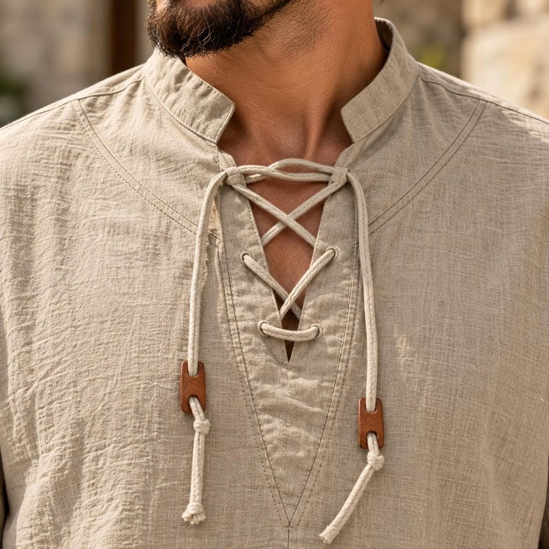 Renaissance Pirate Shirt – Long Sleeve Linen Pullover With Stand-up ...
