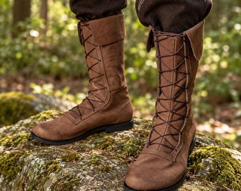 Lace-Up Mid-Calf Boots – Cow Suede Upper with Rubber Sole for Renaissance Costume Wear, Unisex medieval boots