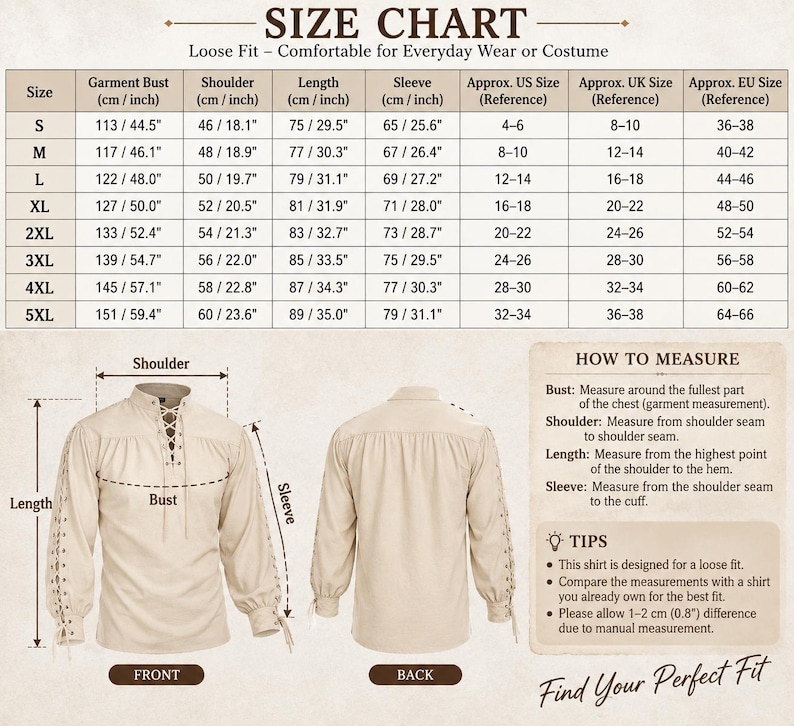 Renaissance Shirt in Linen Blend With Lace up Collar for Medieval Fair ...
