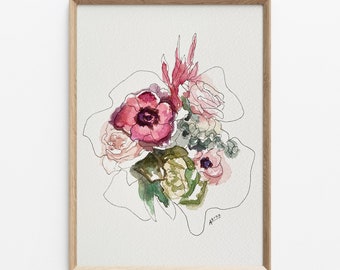 Original Watercolour painting, floral bouquet, mother's day gift, gift for mom, flower painting, modern watercolour flowers.