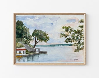 Digitaldruck von St. Laurentius Park, St.-Lorenz-Strom, Aquarell Malerei, Brockville Ontario Kanada, Muttertag, Fluss Malerei