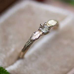 Custom Baby Leaf ~ Twig Gold with Leaves  and a Rose Cut Green Sapphire or Emerald