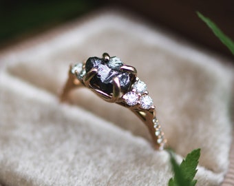 Custom Meteorite Ring in 10k 14k or 18k Gold, White Rose or Yellow, and Campo del Cielo Meteorite and Diamonds