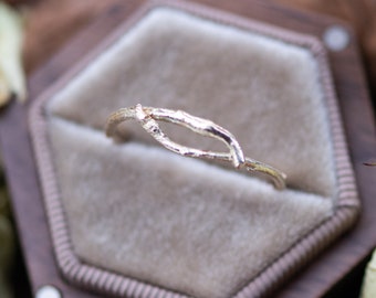 Twig Ring Yellow Gold, Rose Gold, White Gold Wedding Band Ring For Men - Male Wedding Ring - Natural Twig Bark Tree