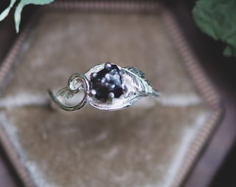 Meteorite Ring with Sterling Silver and Campo del Cielo - Swirly Elvish Engagement Ring Twig and Leaf and Swirl