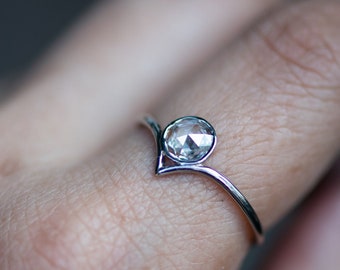 Custom Gold Ring with Rose Cut Moissanite - Chevron V Shaped Low Set Engagement Ring - Lab Made Gemstone
