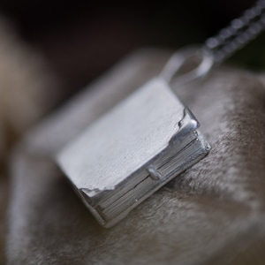 Fairy Library  - Sterling Silver Book Locket, Handmade with Custom Engraving, Photo Locket, Fairytale Book Pendant, Personal Text Engraved