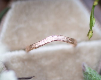 Twig Bark Ring Yellow Gold, Rose Gold, White Gold, Wedding Band Ring For Men or Women, Male Wedding Ring - Natural Twig Bark Tree Elvish