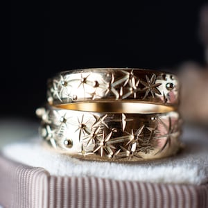 Constellation Wedding Rings - Custom Star Signs - Zodiac or Mythological Star Patterns in Yellow Rose or White Gold 14k