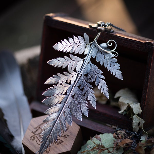 Fern Pendant - Hand Pierced Sterling Silver Leaf Textured, with Swirls