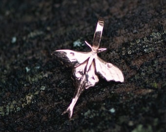 14k Gold Luna Moth Pendant Charm Necklace 14K Gold, Tiny Dainty Butterfly Moth, Good Luck Charm, Rose or White or Yellow Gold