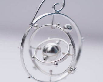Ready to ship - Solar System Necklace Pendant - Kinetic Spinning Solar System 925 Sterling silver Pendant- Geeky Jewlery Necklace
