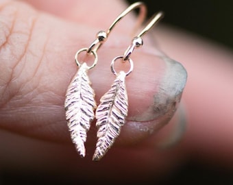 Handsculpted Leaves in 14k Gold - Leaf Dangly Earrings