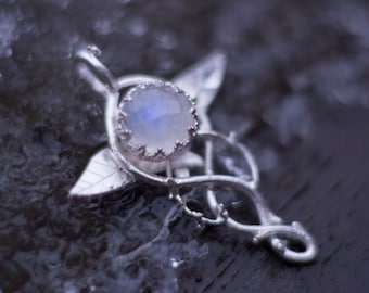 Made to Order Twig and Moonstone Elvish Pendant in Sterling Silver