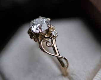 Made to order Lab Diamond Scrollwork Swirly Engagement Ring in 14k Yellow Rose Palladium White Gold with Accent Diamonds