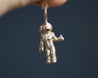 The Traveller - Handcarved Astronaut Pendant Charm in Solid 14k Gold or Sterling Silver