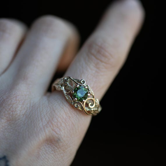 The Wilderness Ring With Green Sapphire - Fantasy Faerie Elvish