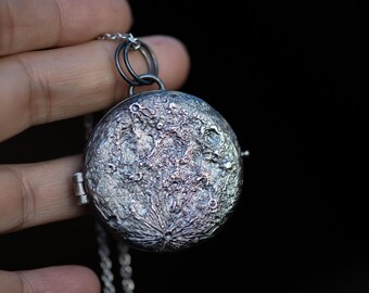 Luna Locket - Handcarved Full Moon locket in 925 Sterling Silver - Large Pendant