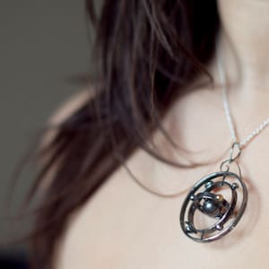 Solar System Necklace Pendant with 14K Gold Earth Spinning Solar System 925 Sterling Silver Geeky Jewlery Kinetic Necklace Orrery image 3