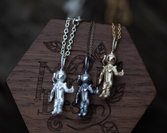 Ready to ship - The Traveller - Handcarved Astronaut Pendant Charm in Solid 14k Gold or Sterling Silver
