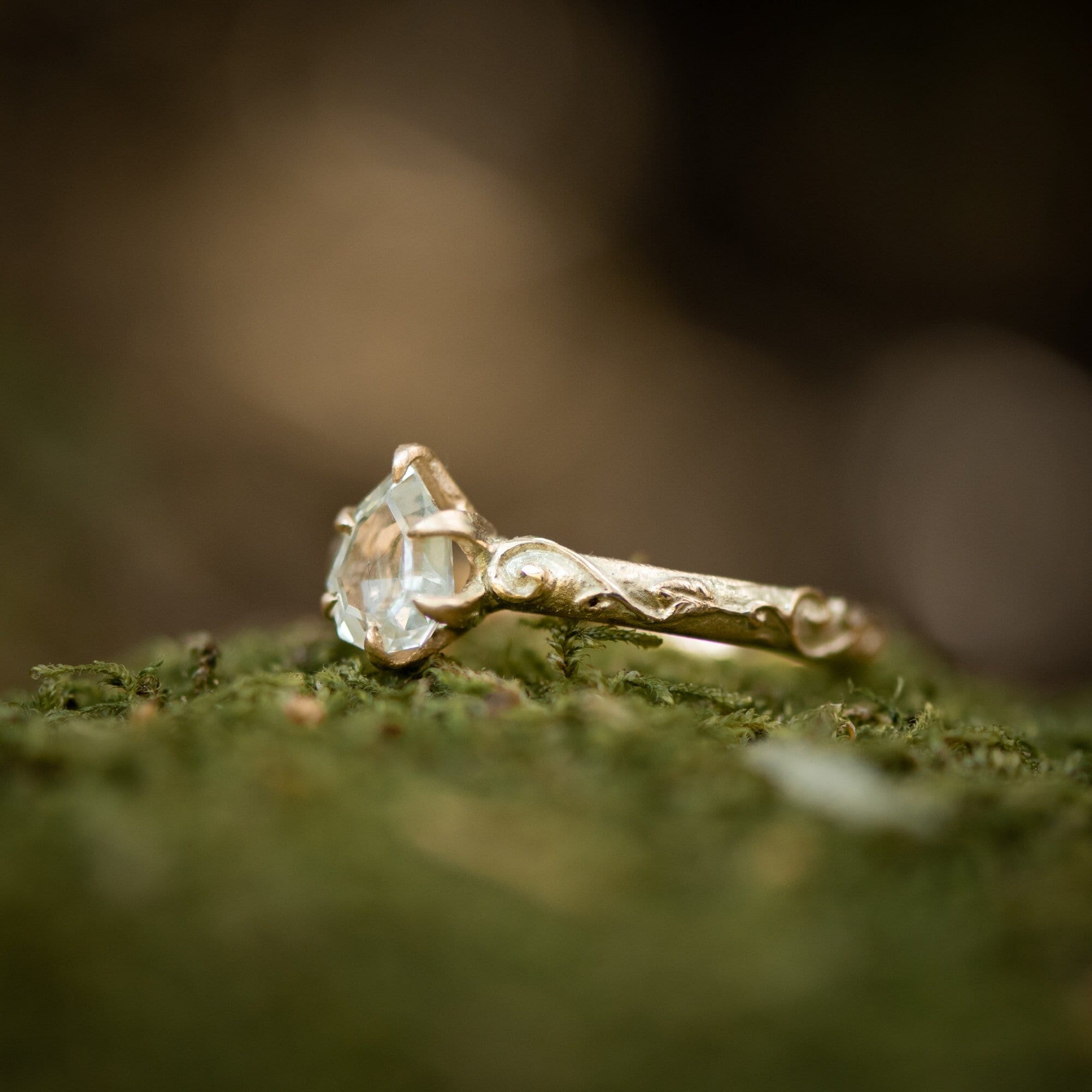 Scrollwork Ring Relief Scrollwork Ring in 14k Yellow Gold With Portrait Cut Sapphire ...