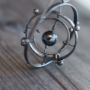 Solar System Necklace Pendant with Sapphire Earth - Spinning Solar System 925 Sterling Silver- Geeky Jewlery Kinetic Orrery Necklace
