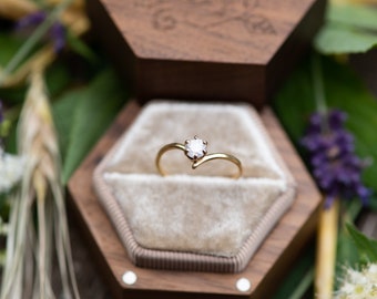 Salt and PepperDiamond Gold Ring Elvish Engagement Ring in 14k Yellow Gold