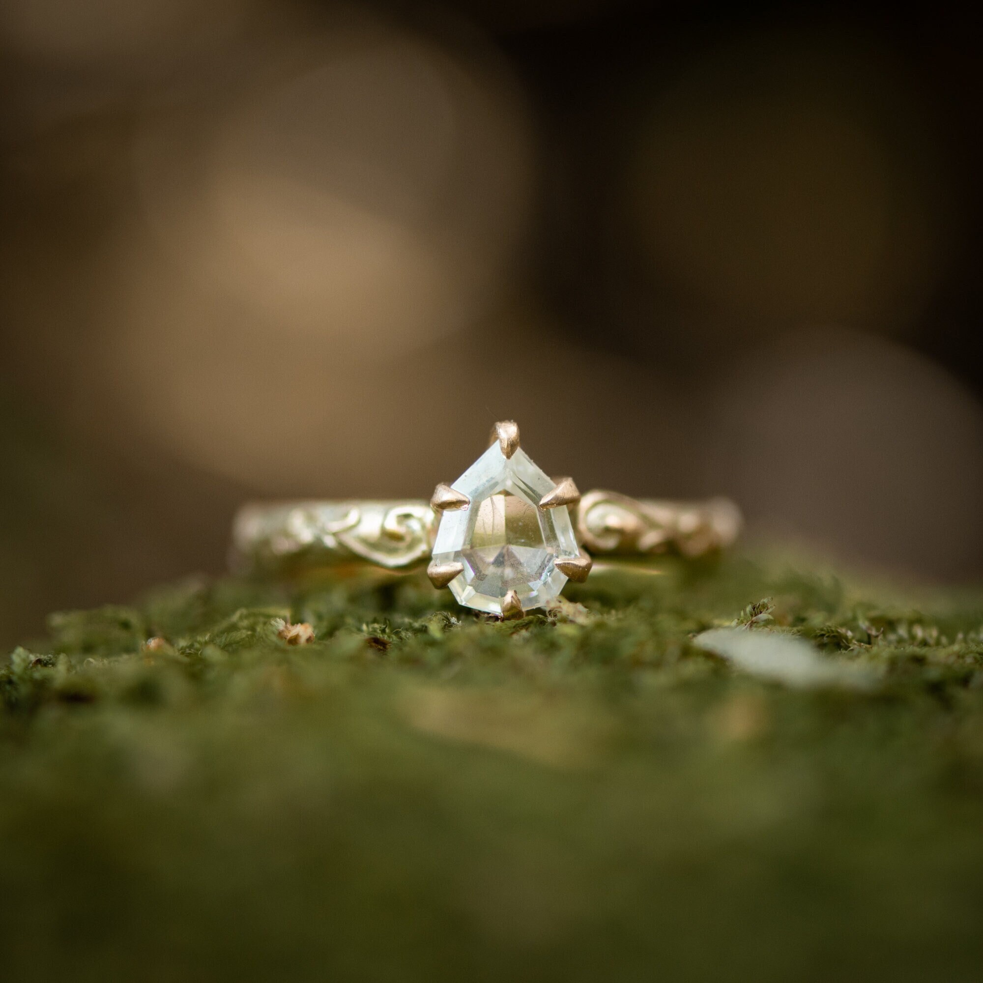Scrollwork Ring Relief Scrollwork Ring in 14k Yellow Gold With Portrait Cut Sapphire ...