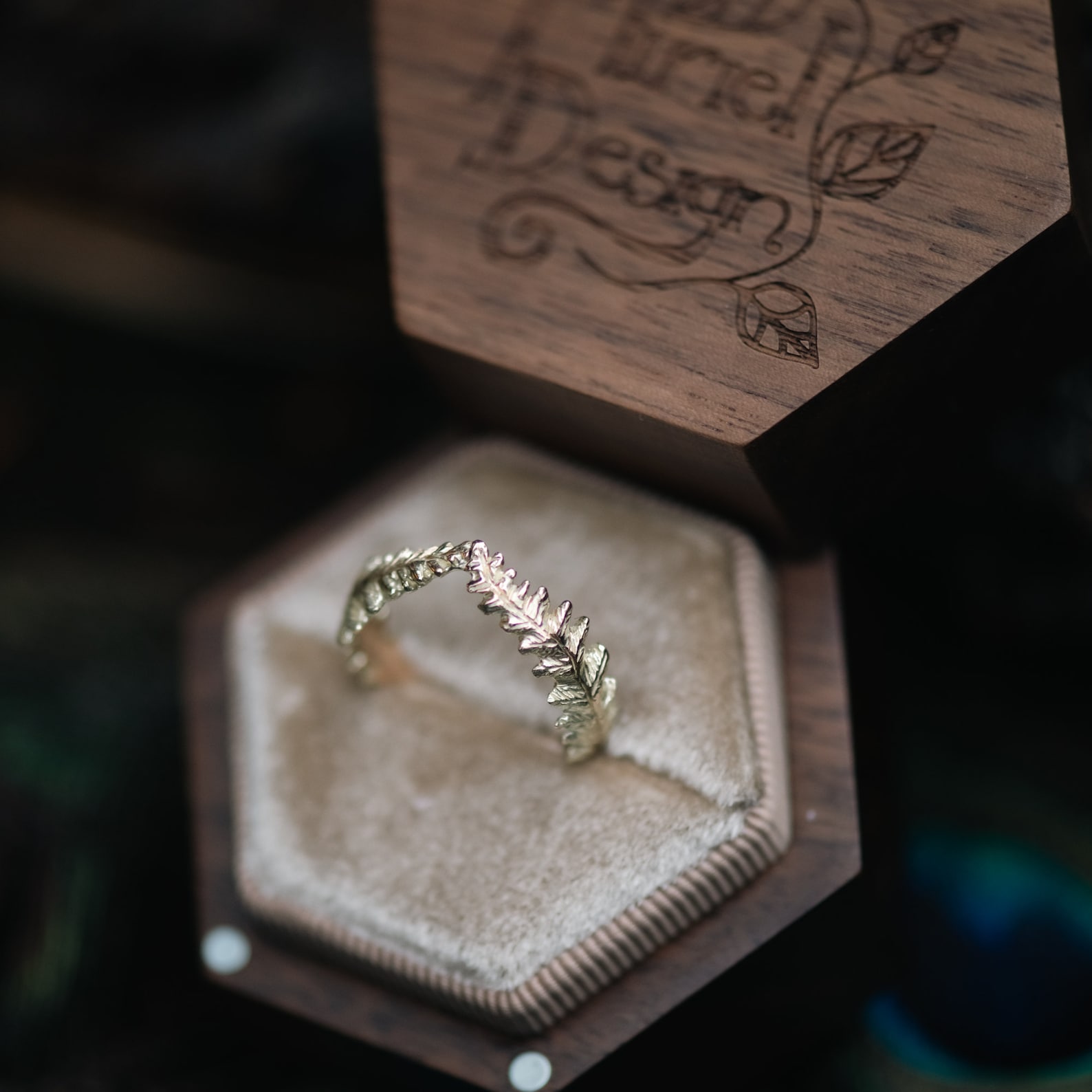 Custom Fern Leaf Twig Branch Elvish Contour Band Wedding Ring - Rose Custom Fern Leaf Twig Branch Elvish Contour Band Wedding Ring - Rose