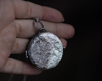 Ready to ship Luna Locket - Handcarved Full Moon locket in 925 Sterling Silver - Large Pendant