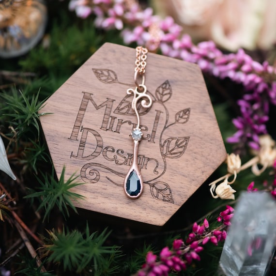 Self Love Potion Potion Bottle Necklace Pendant in 14k Rose Gold With Rose Cut Australian Blue Sapphire and Diamond Portrait Cut Pear Etsy