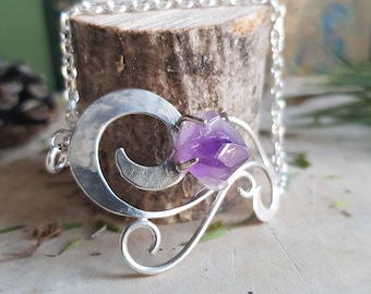 Swirly Silver Amethyst Bracelet - Crystal Elvish Witch Wiccan