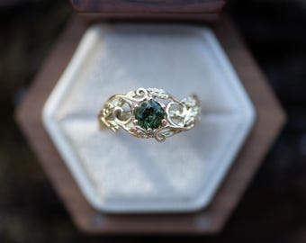 The Wilderness Ring With Green Sapphire - Fantasy Faerie Elvish