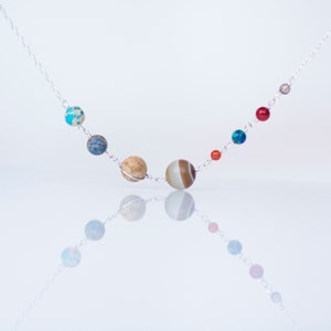 Solar System Necklace - Stone Bead Planets Universe Galaxy Nebula Space - Sterling Silver