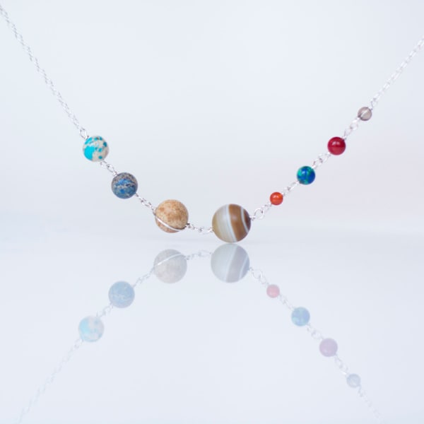 Solar System Necklace - Stone Bead Planets Universe Galaxy Nebula Space - Sterling Silver