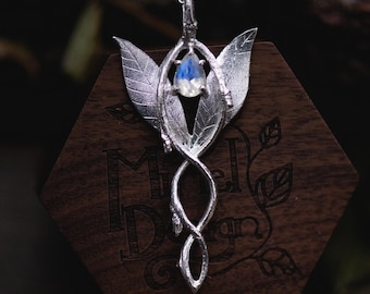 Made to order - Elvish Nature Inspired Sterling SIlver Pendant with Rainbow Moonstone