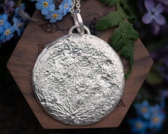 Ready to ship Luna Medallion Pendant - Handcarved Full Moon in 925 Sterling Silver - Large Pendant