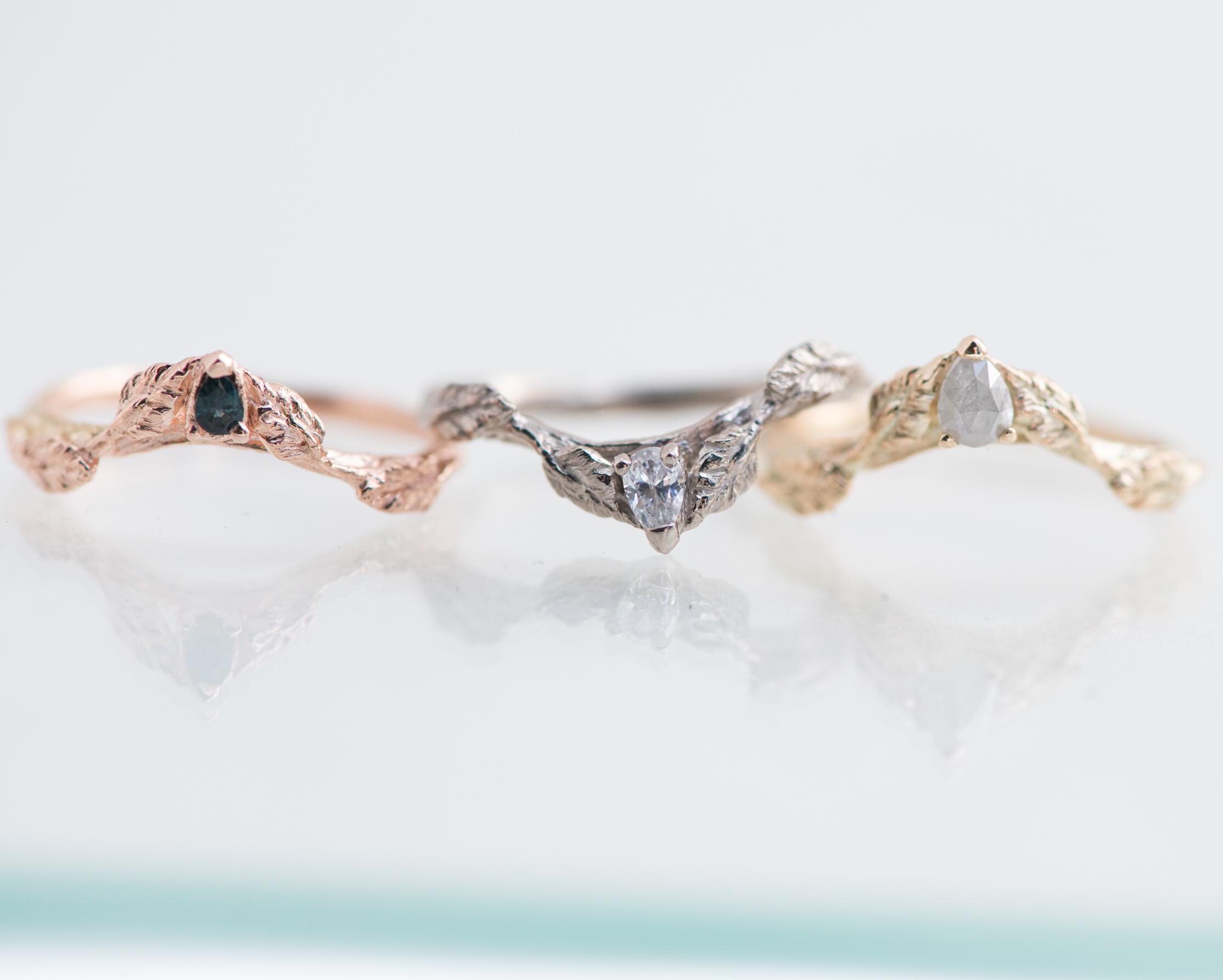 Twig Brambles Custom Bramble Wedding Band, Leaf Twig Branch Elvish Ring, Rose White ...
