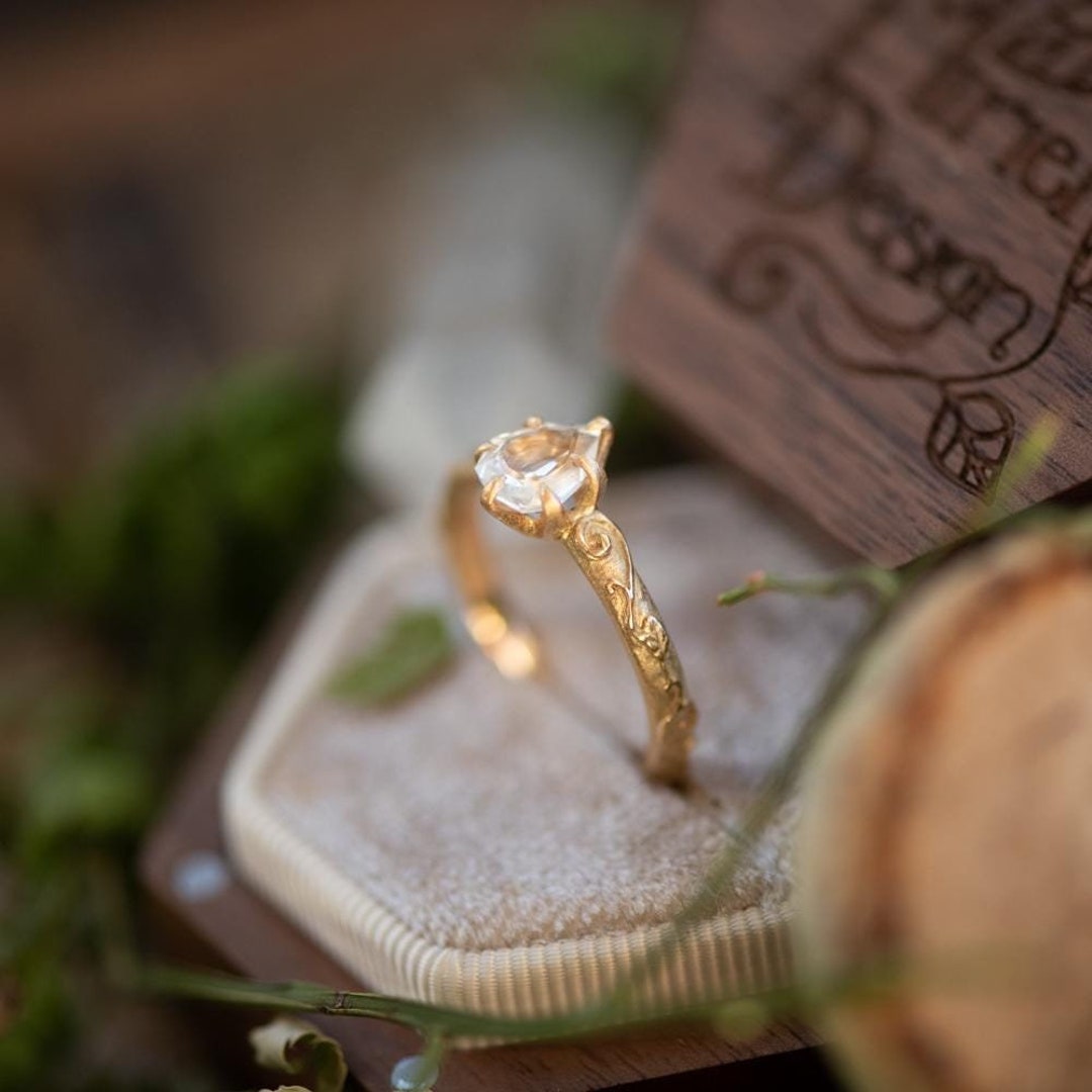 Scrollwork Ring Relief Scrollwork Ring in 14k Yellow Gold With Portrait Cut Sapphire ...