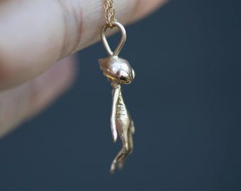 The Stranger - Handcarved Alien Pendant Charm in Solid 14k Gold or Sterling Silver