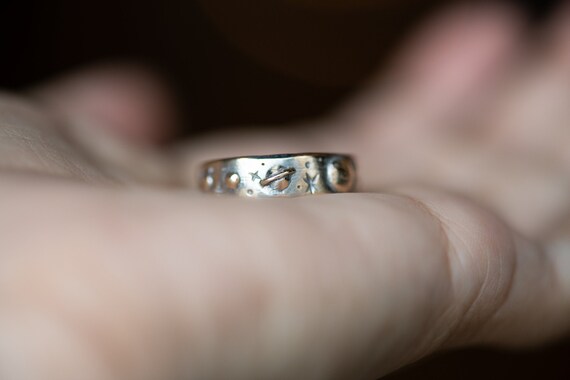 Custom Solarsystem Ring in Yellow Rose or White Gold 14k Handmade