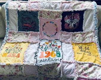 Ragged T-Shirt Memory Blanket, Pink Vintage Fabrics
