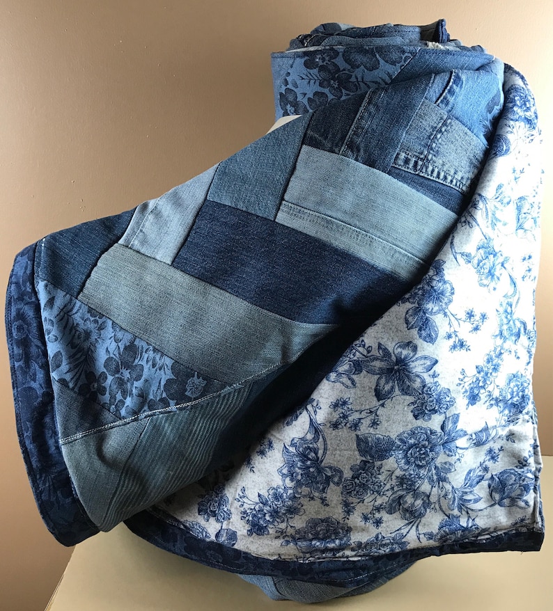 Recycled Denim Blanket Recycled Denim Chevron Herringbone Etsy