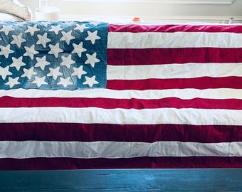 American Flag, handmade, denim, American Flag Blanket, American Flag Quilt, Stars and Stripes, Red, White and Blue,